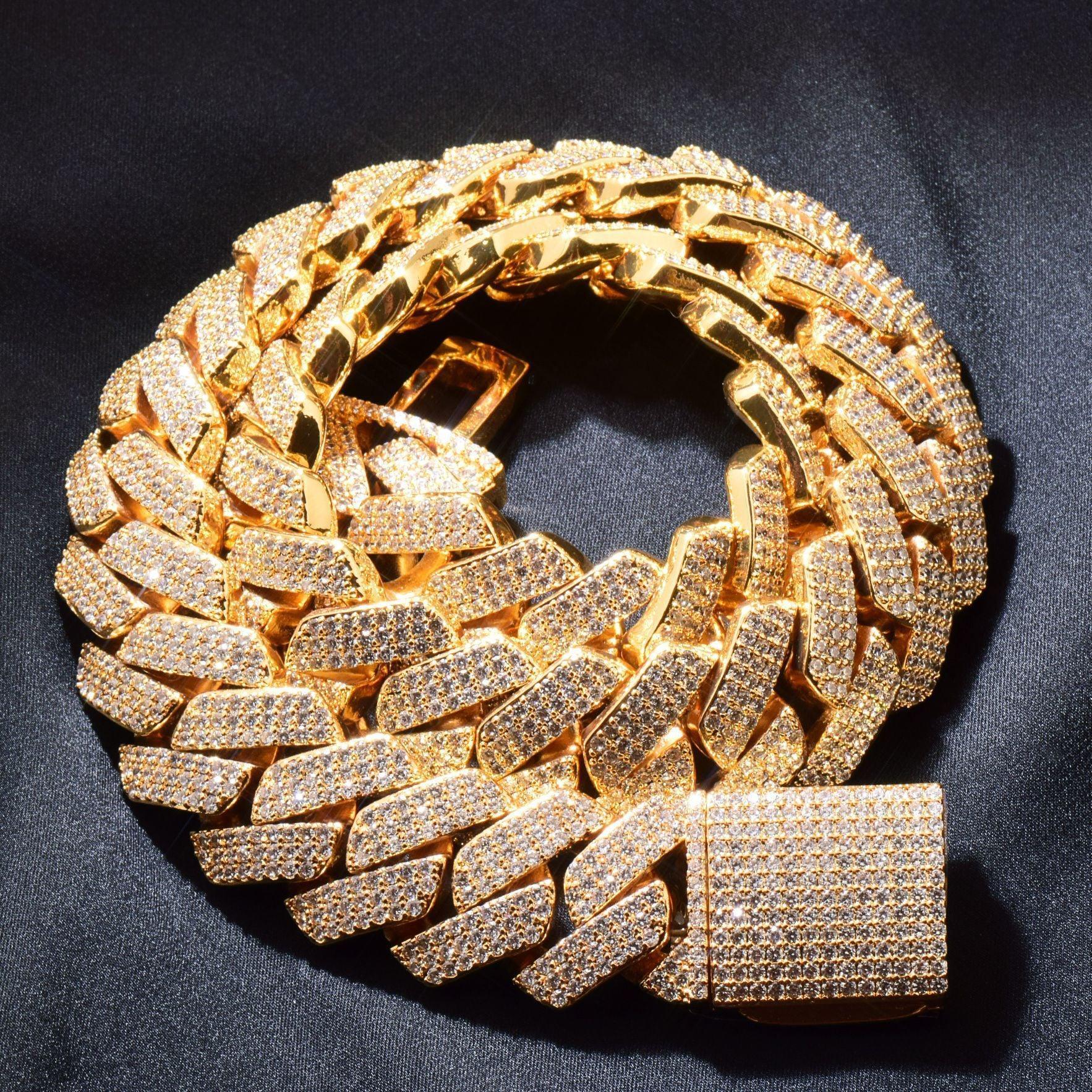 20mm 3Row Curved Gold Cuban Chain Necklace - CaratixJewelry